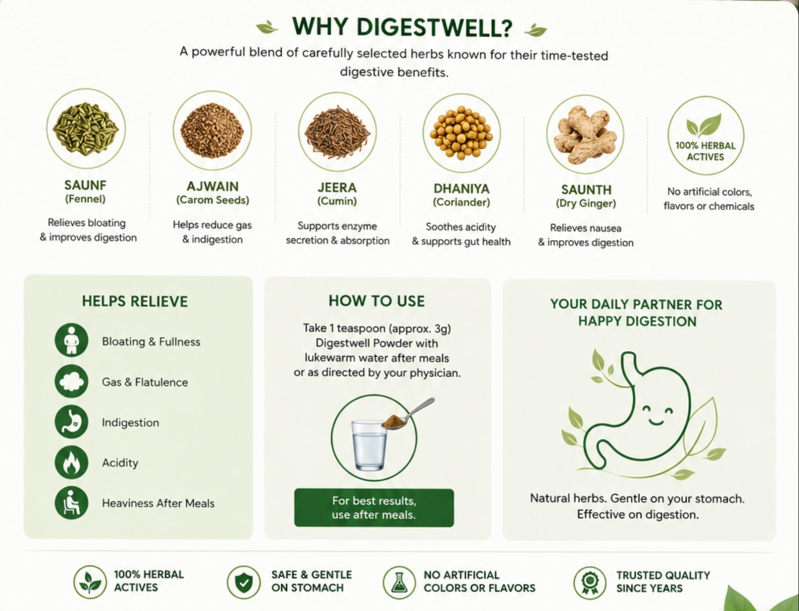 White Angel Digestwell Herbal Digestive Powder | Natural Ayurvedic Digestive Support for Gas, Bloating & Indigestion |