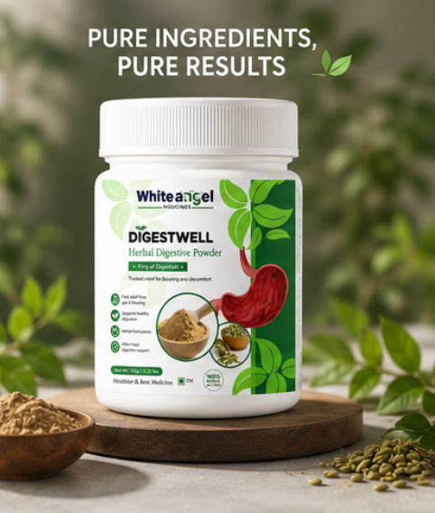 White Angel Digestwell Herbal Digestive Powder | Natural Ayurvedic Digestive Support for Gas, Bloating & Indigestion |